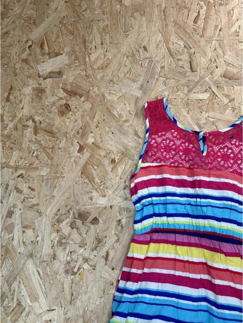 The Childrens Place Girls Dress Size 14 Multicolor Striped High Low Lace Accent